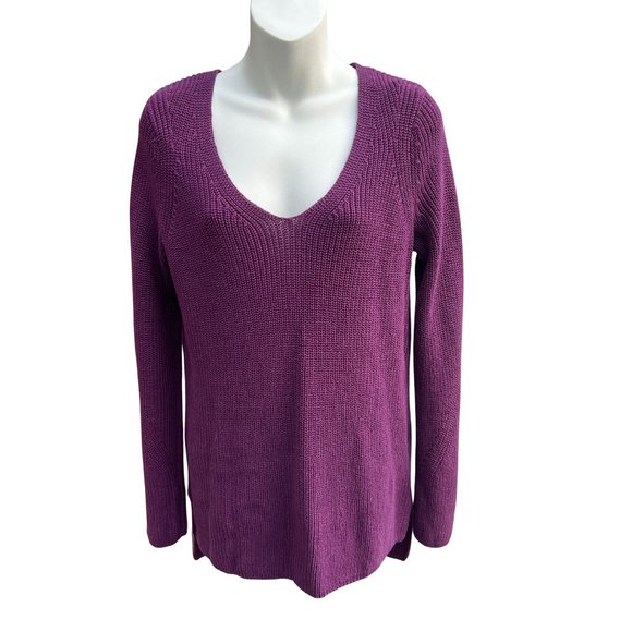 525 America Long Sleeve V-Neck 100% Cotton Pullover Knit Sweater Purple Size S - Picture 1 of 7